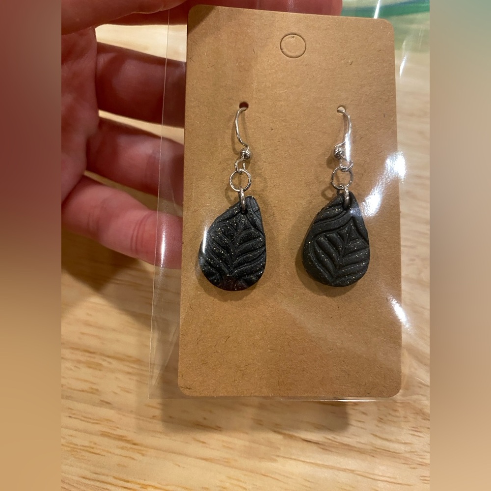 Black Teardrop shape Polymer Clay Earrings